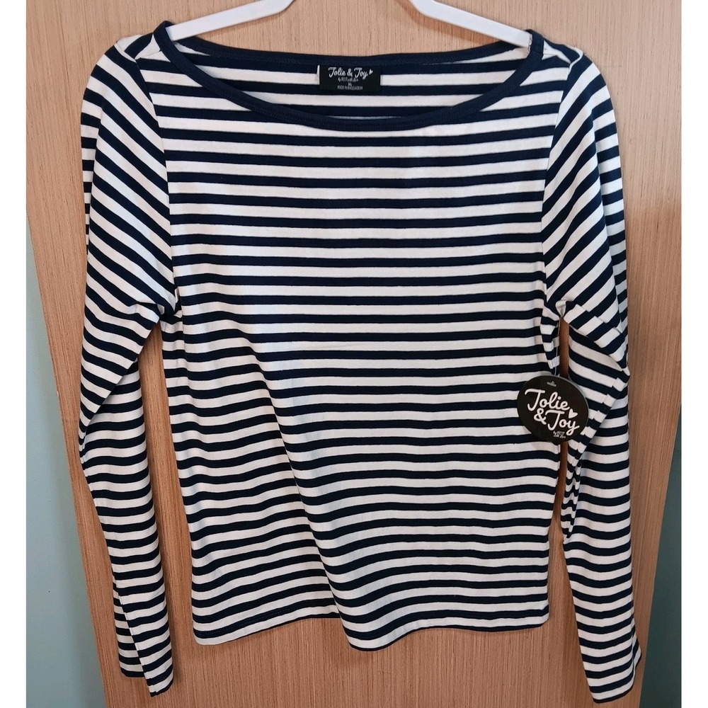 Jolie & Joy Sz XL Ladies Blue/White Stripe Long Sleeve T-shirt Scoop Neck